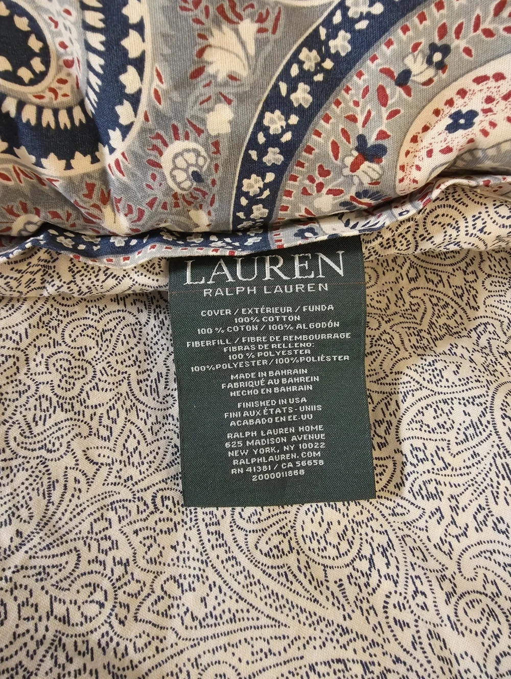 Ralph Lauren Paisley 100% Cotton Queen Reversible Comforter Multicolor